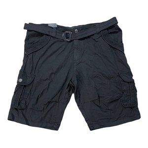 Xray Mens Twill Tape Cargo Shorts Black Flat Front Pockets Belted Cotton 42 New